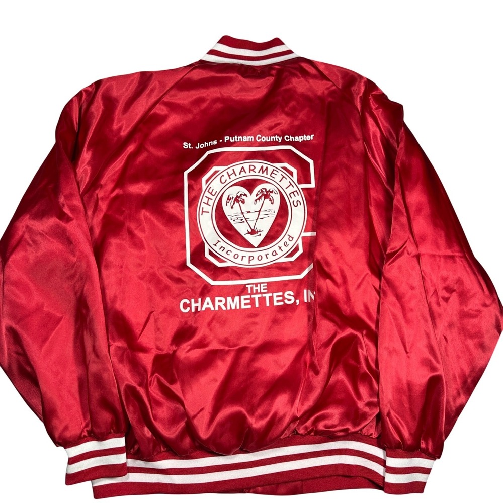 Vintage 90s Satin Jacket Westark Womens XL Red Charmettes Bomber Excellent